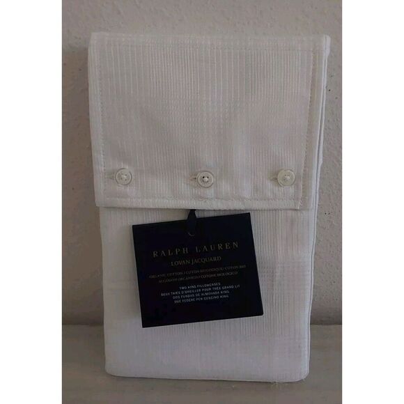 Ralph Lauren LOVAN JACQUARD 100% Organic Cotton Two King Pillowcases PARCHMENT - Picture 2 of 10